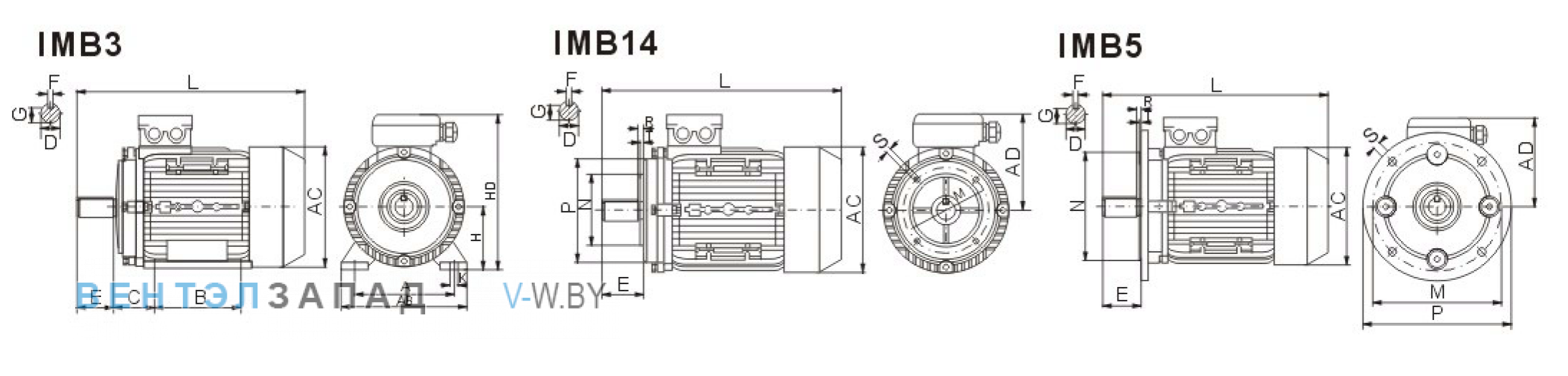 Монтажное исп. IMB3, IMB14, IMB5