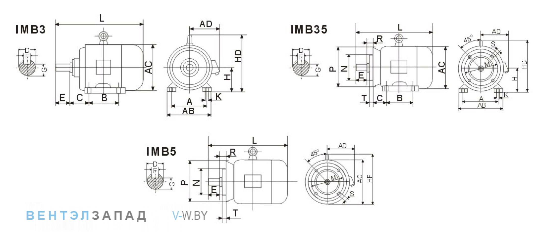 Монтажное исп. IMB3, IMB5, IMB35