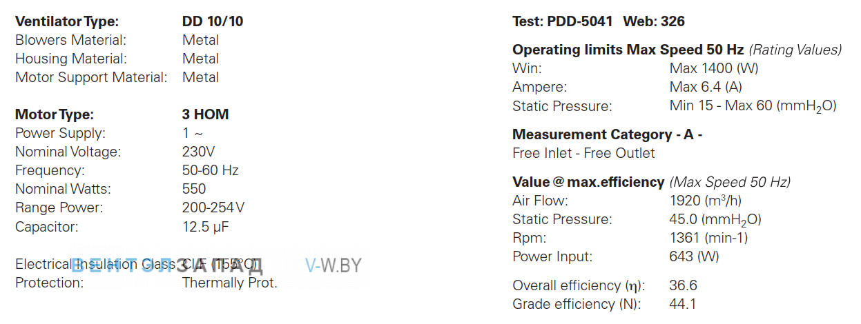 Параметры работы ELCO DD 10/10-550-4P-3V центробежный