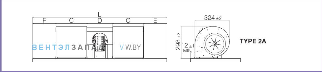 Установочные размеры ELCO ECM-CO 208x180 фанкойл