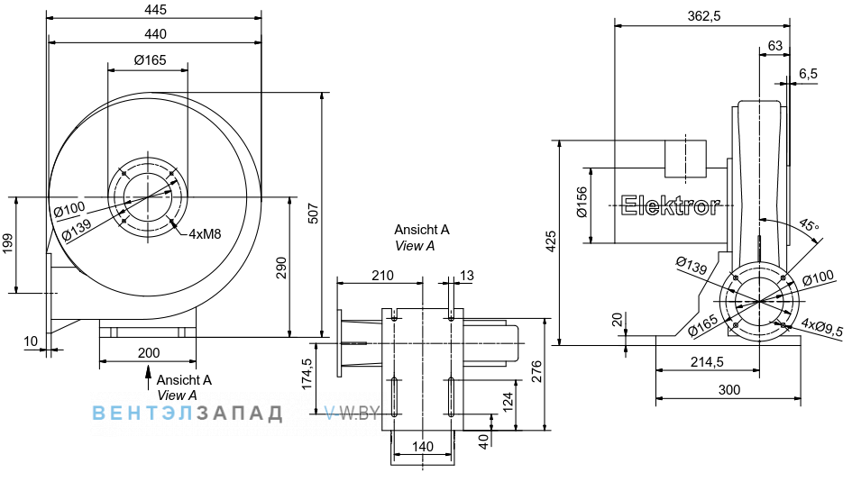 Чертеж и исполнениеы Elektror RE 4 F конвейерный