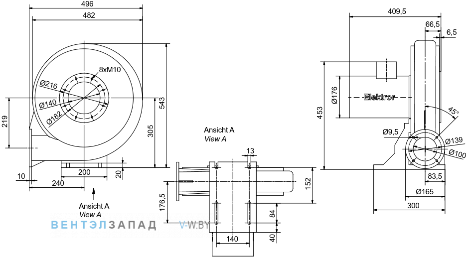 Чертеж и исполнениеы Elektror RD 6 F конвейерный