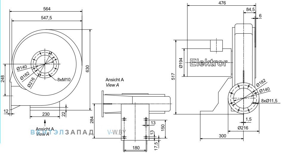 Чертеж и исполнениеы Elektror RD 64 F конвейерный