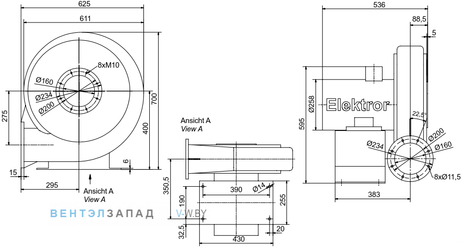 Чертеж и исполнениеы Elektror RD 74 F конвейерный