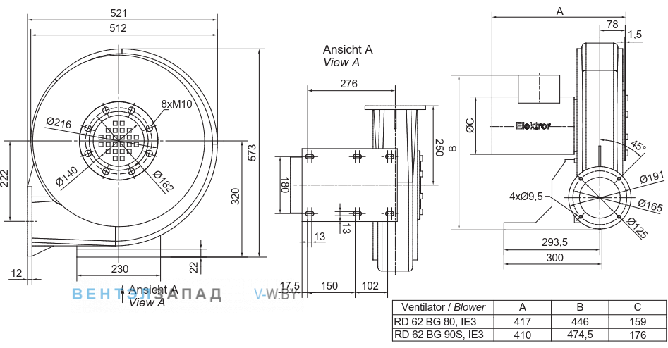 Чертеж и исполнениеы Elektror RD 62