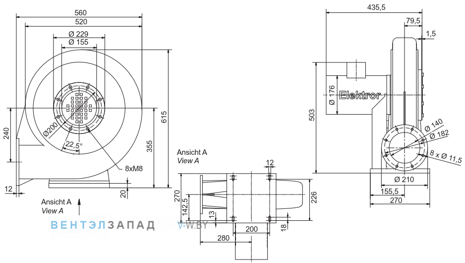 Чертеж и исполнениеы Elektror RD 65