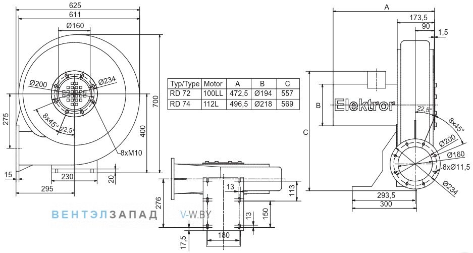 Чертеж и исполнениеы Elektror RD 74
