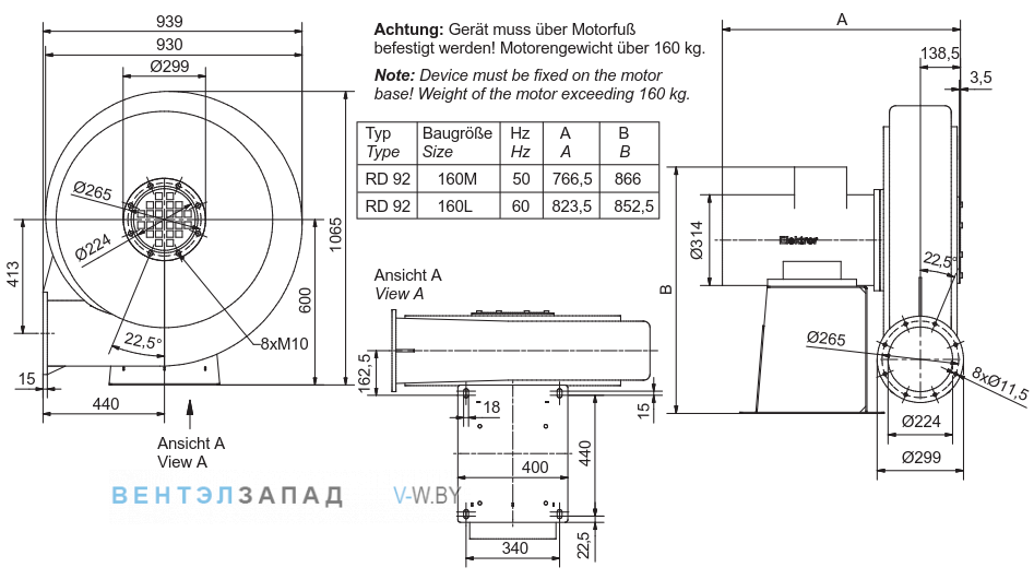 Чертеж и исполнениеы Elektror RD 92