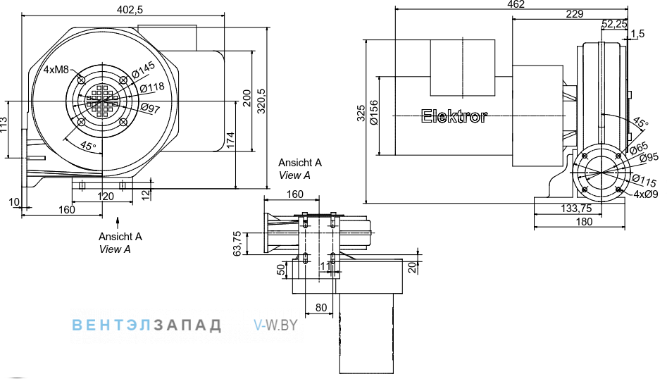 Чертеж и исполнениеы Elektror HRD 1/4 T