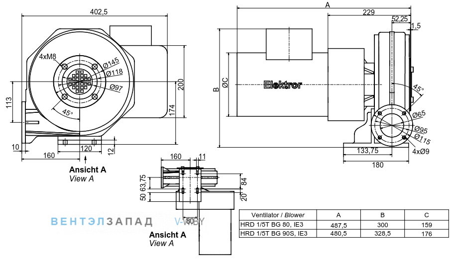 Чертеж и исполнениеы Elektror HRD 1/5 T