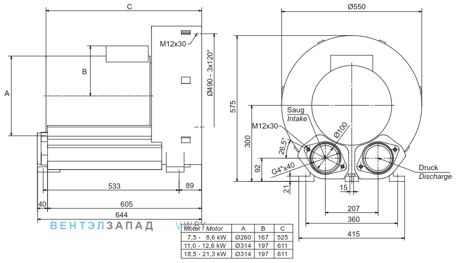 Чертеж и исполнениеы Elektror 1SD 910 11.0 кВт