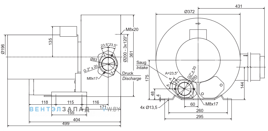 Чертеж и исполнениеы Elektror 2SD 520 3.0 кВт
