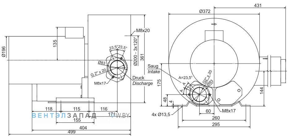 Чертеж и исполнениеы Elektror 2SD 520 3.0 кВт IE3