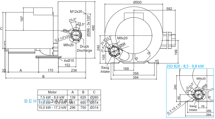 Чертеж и исполнениеы Elektror 2SD 820 15.0 кВт IE3