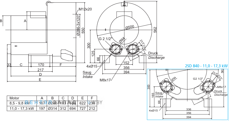 Чертеж и исполнениеы Elektror 2SD 840 11.0 кВт