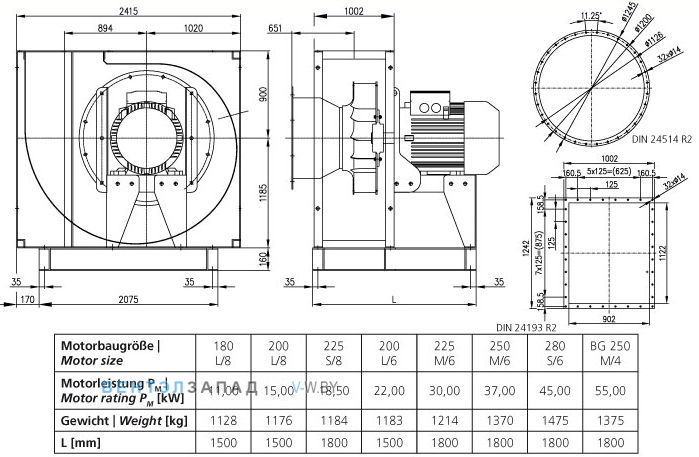 Чертеж и исполнениеы Elektror CFL 1120 центробежный
