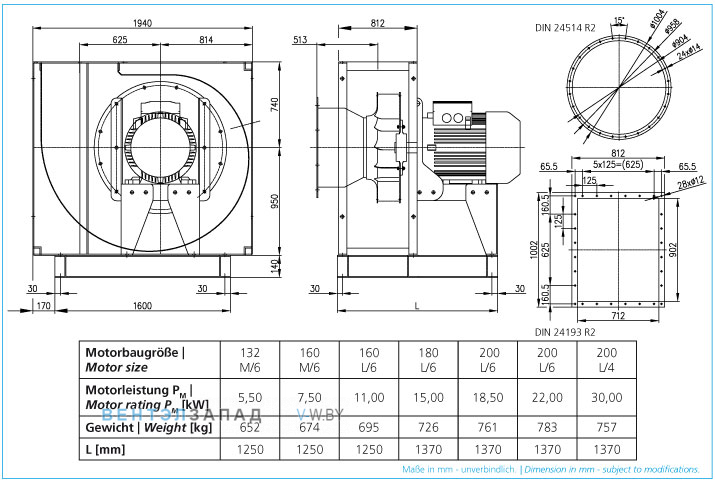 Чертеж и исполнениеы Elektror CFL 900 центробежный