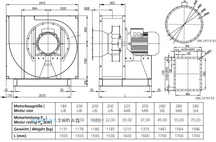 Чертеж и исполнениеы Elektror CFM 1000 центробежный