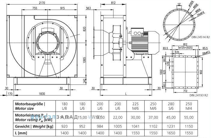 Чертеж и исполнениеы Elektror CFM 900 центробежный