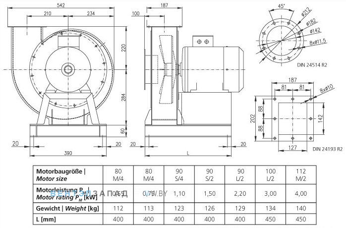 Чертеж и исполнениеы Elektror CFM 1000 центробежный