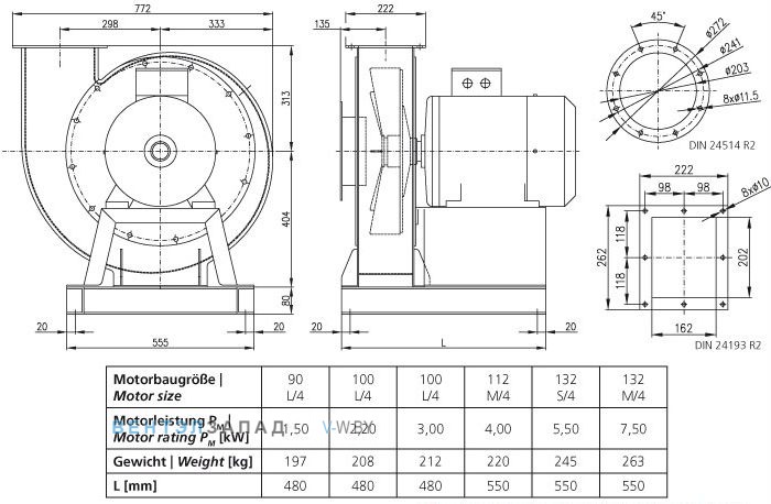 Чертеж и исполнениеы Elektror CFM 200 центробежный