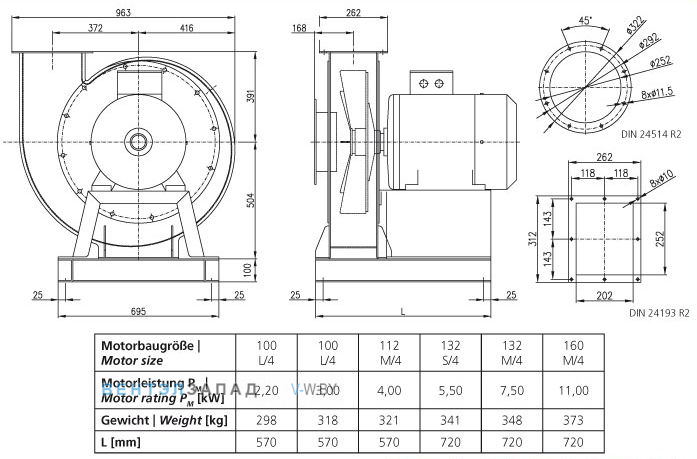 Чертеж и исполнениеы Elektror CFM 250 центробежный