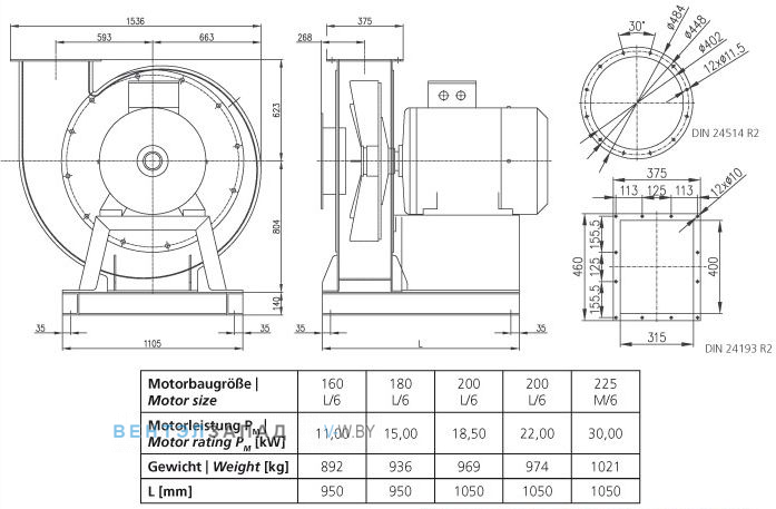 Чертеж и исполнениеы Elektror CFM 400 центробежный