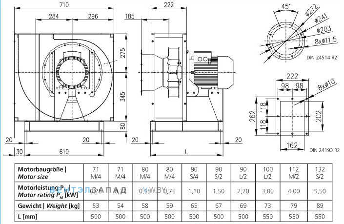 Чертеж и исполнениеы Elektror CFXH 200 центробежный