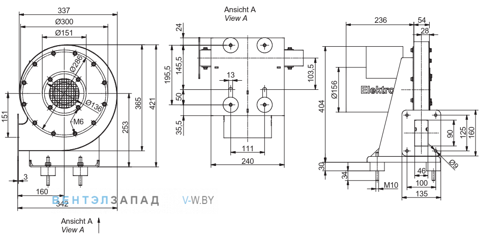 Чертеж и исполнениеы Elektror S-HP 265/18 центробежный