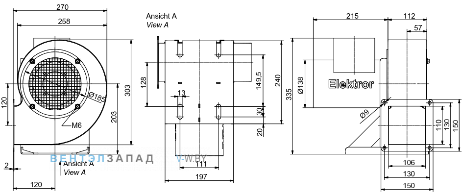 Чертеж и исполнениеы Elektror S-LP 160/62 центробежный 0.55 кВт