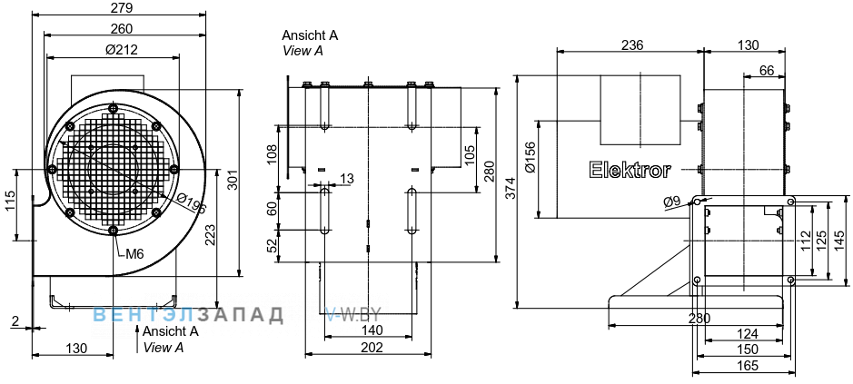 Чертеж и исполнениеы Elektror S-LP 180/74 центробежный 0.75 кВт