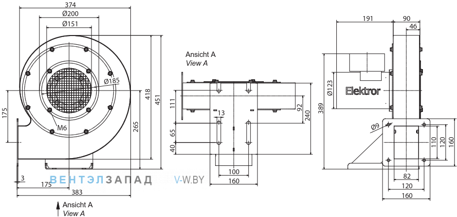 Чертеж и исполнениеы Elektror S-MP 280/30 центробежный