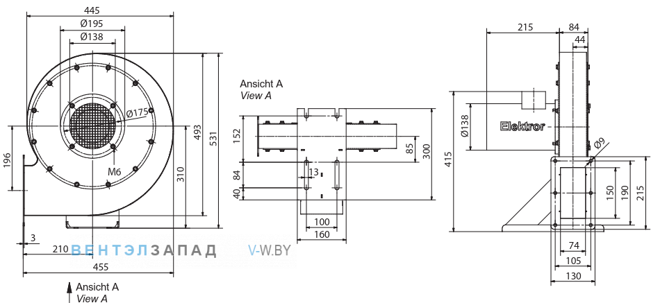 Чертеж и исполнениеы Elektror S-MP 345/30 центробежный