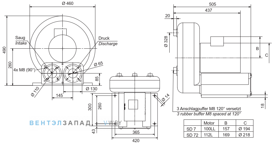 Чертеж и исполнениеы Elektror SD 72