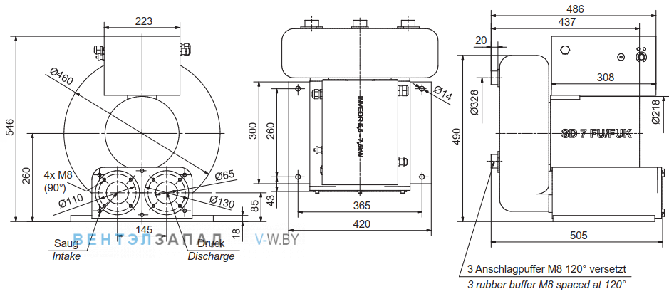 Чертеж и исполнениеы Elektror SD 7 FU-80/7.5