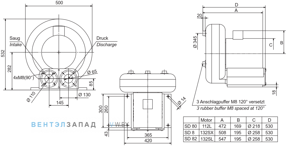 Чертеж и исполнениеы Elektror SD 8