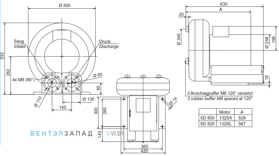 Чертеж и исполнениеы Elektror SD 800