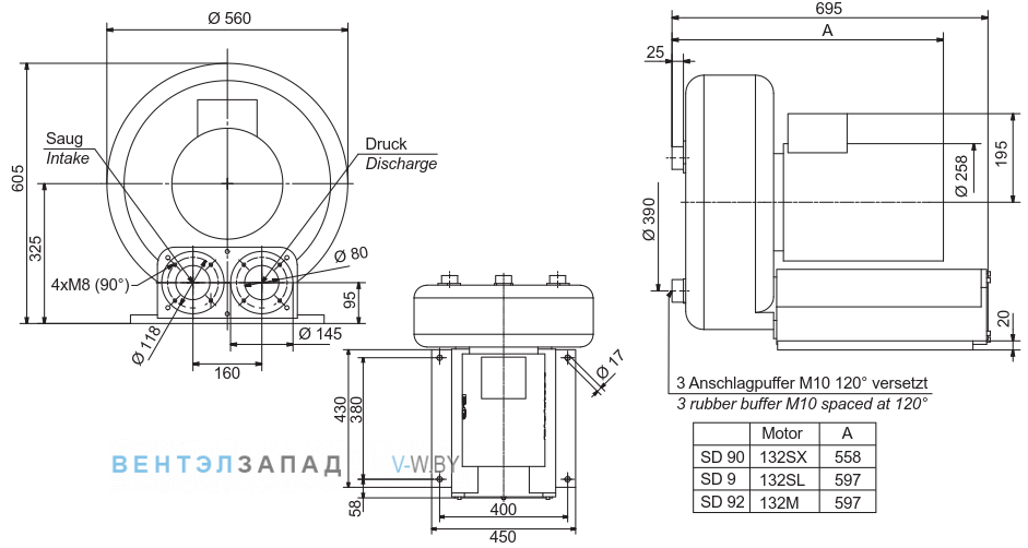 Чертеж и исполнениеы Elektror SD 90