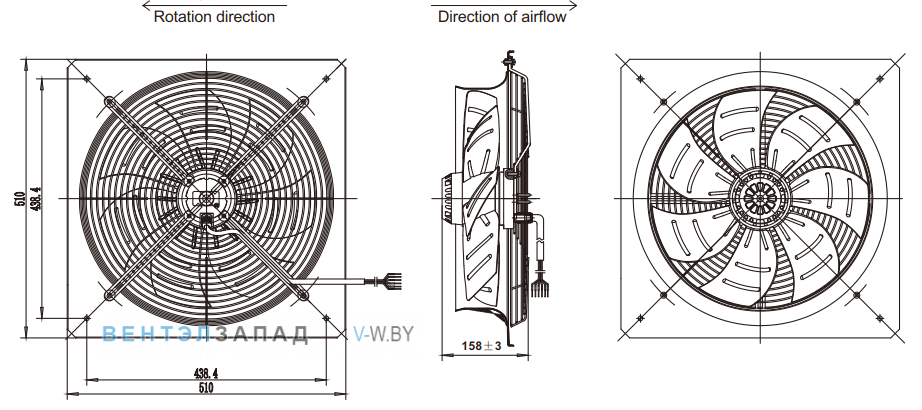 Габаритные размеры Fans-tech AS400B2-AL5-02 осевой AC
