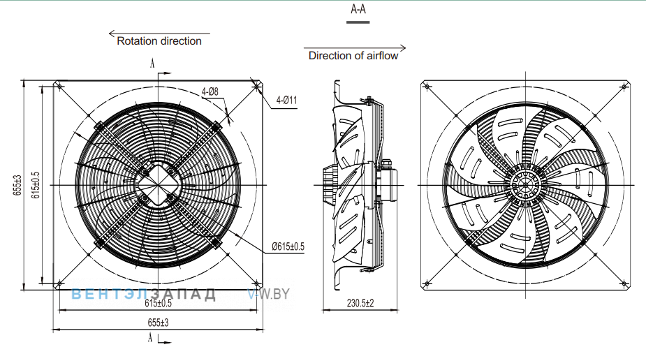 Габаритные размеры Fans-tech AS500A3-AG5-03 осевой AC