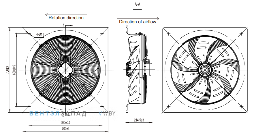 Габаритные размеры Fans-tech AS560B3-AL5-00 осевой AC
