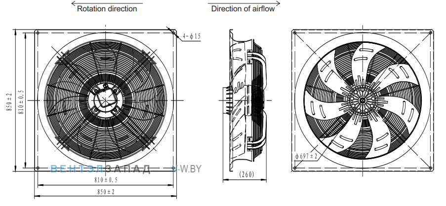 Габаритные размеры Fans-tech AS710B4-AL5-00 осевой AC