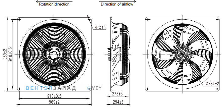 Габаритные размеры Fans-tech AS800B3-AL5-06 осевой AC
