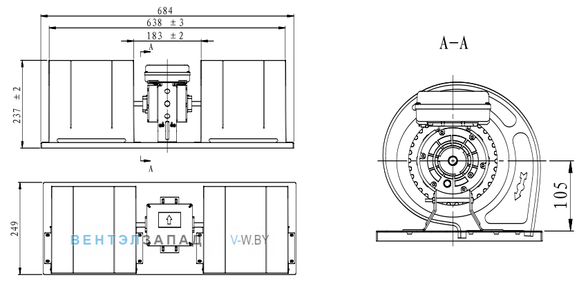 Габаритные размеры Fans-tech FC160F7-AFT-00 фанкойл EC