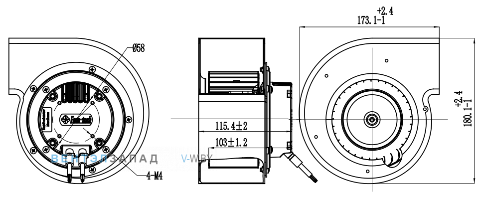 Габаритные размеры Fans-tech SH120E2-ACT-00 с вперед загнутыми лопатками EC