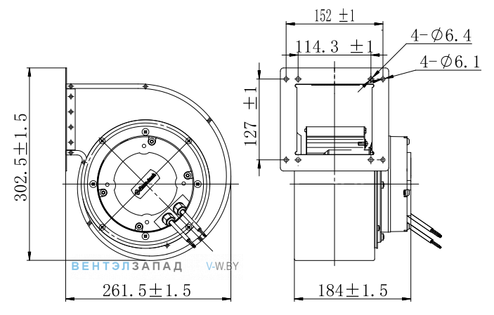 Габаритные размеры Fans-tech SH180E5-AGT-01 с вперед загнутыми лопатками EC