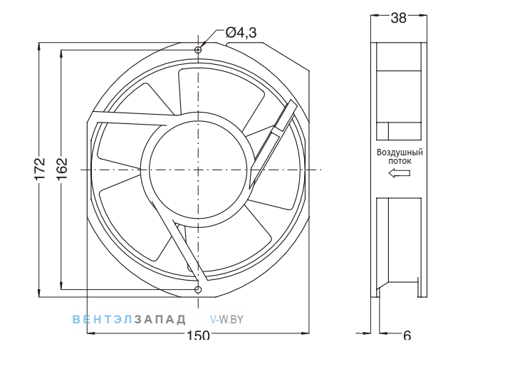 Установочные размеры и габариты NMB 5915PC-23T-B30-A00