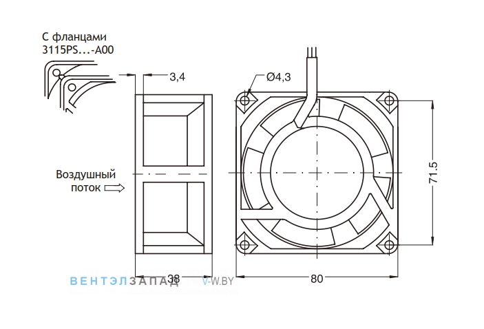 Установочные размеры и габариты NMB 4715MS-23T-B5A-A00