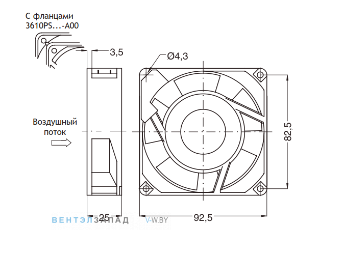 Установочные размеры и габариты NMB 3610PS-23T-B10-A00