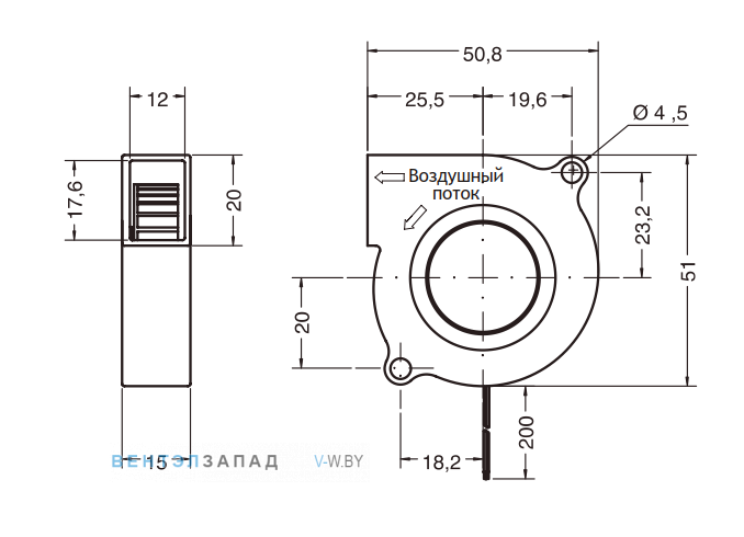 Установочные размеры и габариты NMB BM5115-04W-B40-L00